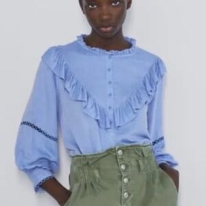 ZARA Blue Ruffled Blouse